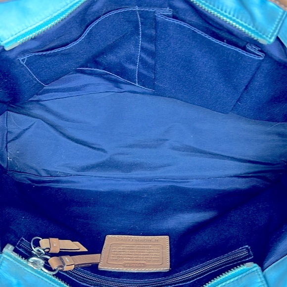 COACH Hampton aqua blue and white double handles nylon/satin satchel.  #F11993 - Picture 15 of 15